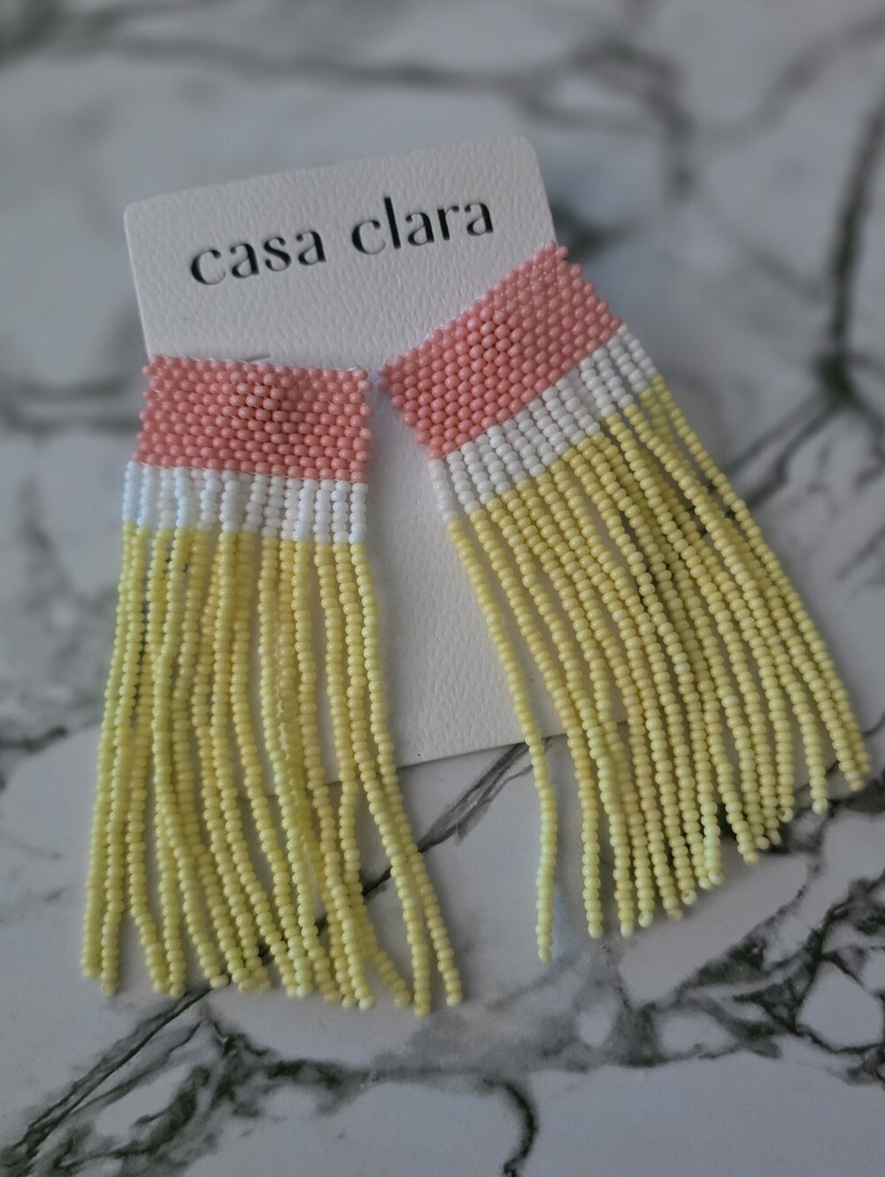 Casa Clara Pink, White & Yellow Beaded Fringe Earrings